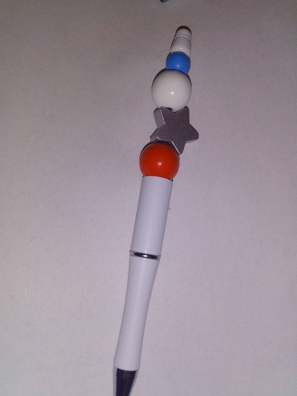 Bead Star Pen – White with Blue, Orange & Silver Accents